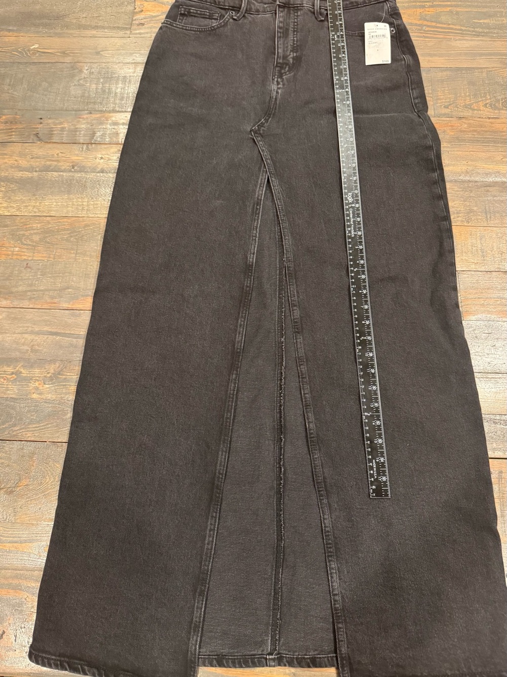 Good American Black Denim Maxi Skirt with Front Center Panel Sz 6